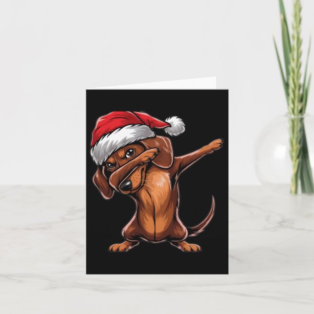 Tarjeta Dabbing Dachshund Santa Hat Navidades Dab Dance Gi (Anverso)