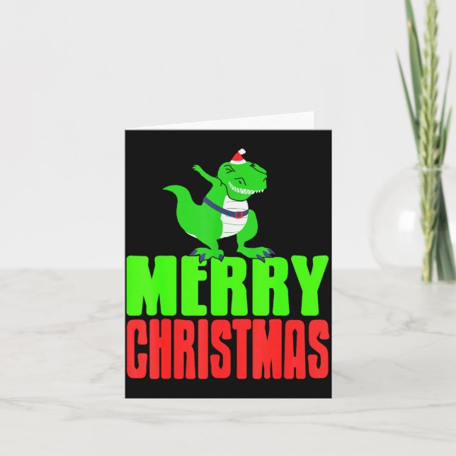 Tarjeta Dabbing Dinosaur Merry Christmas Holiday Humor  (Anverso)