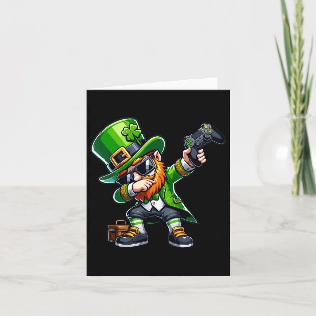 Tarjeta Dabbing Gamer Duende Dab Baile Día de St Patricks  (Anverso)
