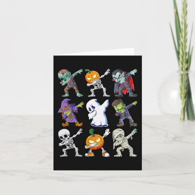 Tarjeta Dabbing Halloween Boys Skeleton Zombie Scary Pumpk (Anverso)