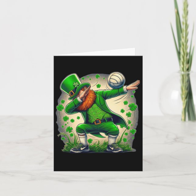 Tarjeta Dabbing Leprechaun Jugador de Voleibol Día de San  (Anverso)