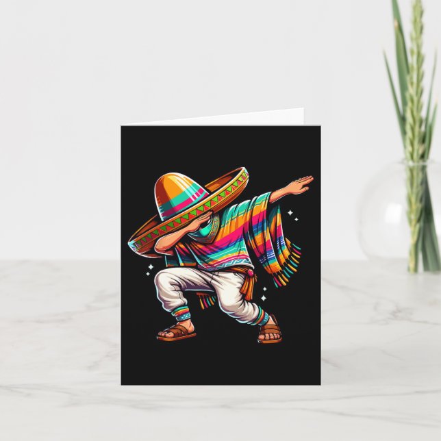 Tarjeta Dabbing mexicano Poncho Sombrero Dab Boy Fiesta Ci (Anverso)