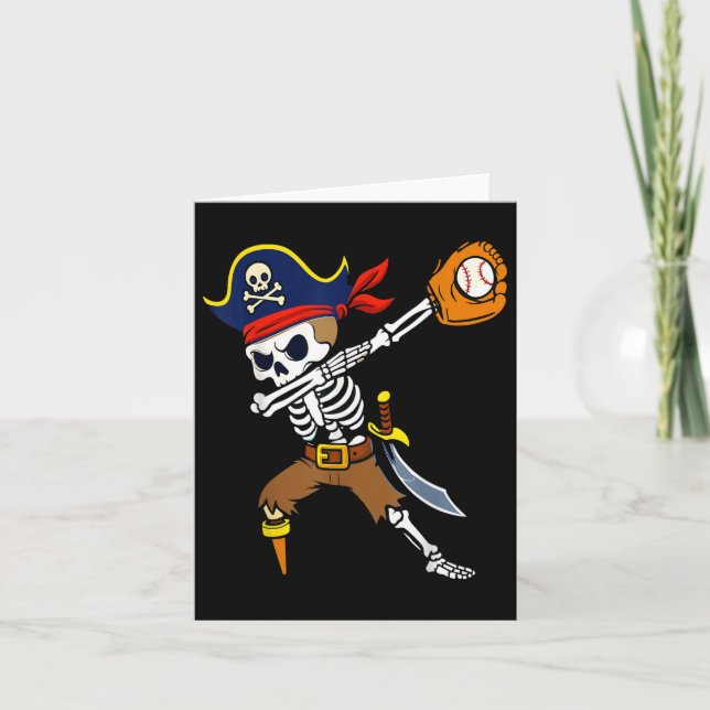 Tarjeta Dabbing Pirate Skeleton Béisbol Funny Halloween (Anverso)