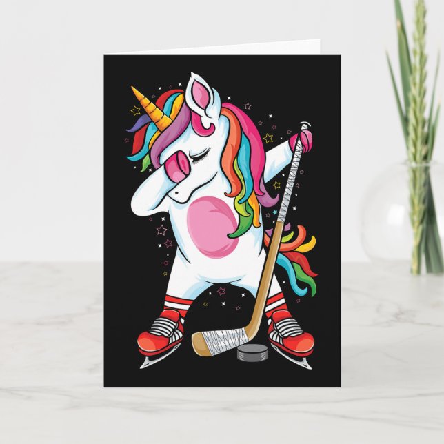 Tarjeta Dabbing Unicorn Ice Hockey Kids Boys Girls Funny I (Anverso)