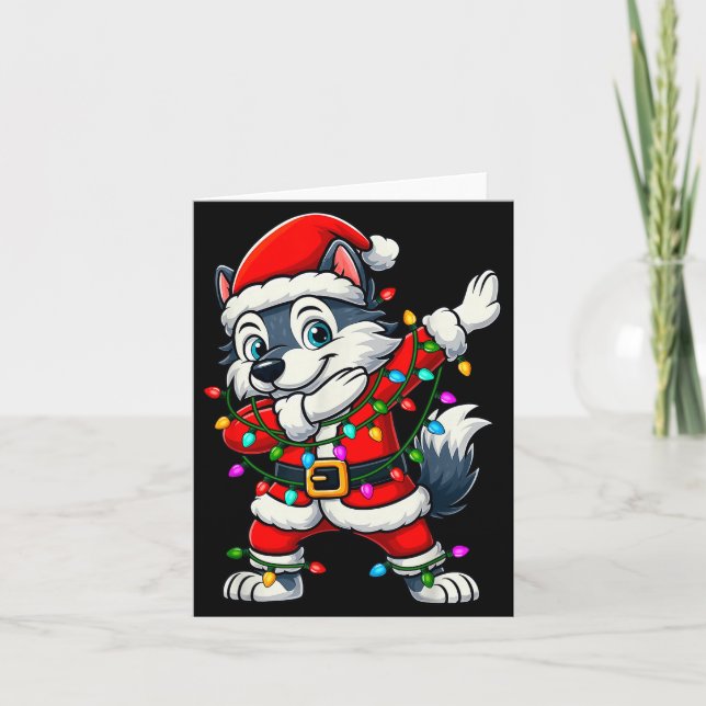 Tarjeta Dabbing Wolf Lights Santa Xmas Girls Boys Kids Chr (Anverso)