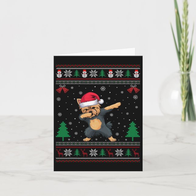 Tarjeta Dabbing Yorkie Dog Santa Hat Niños Chicas Chris (Anverso)