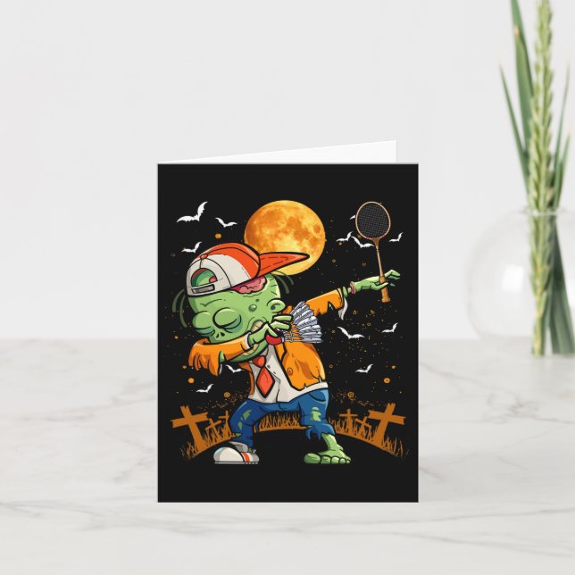Tarjeta Dabbing Zombie Jugando Badminton Halloween Badmint (Anverso)