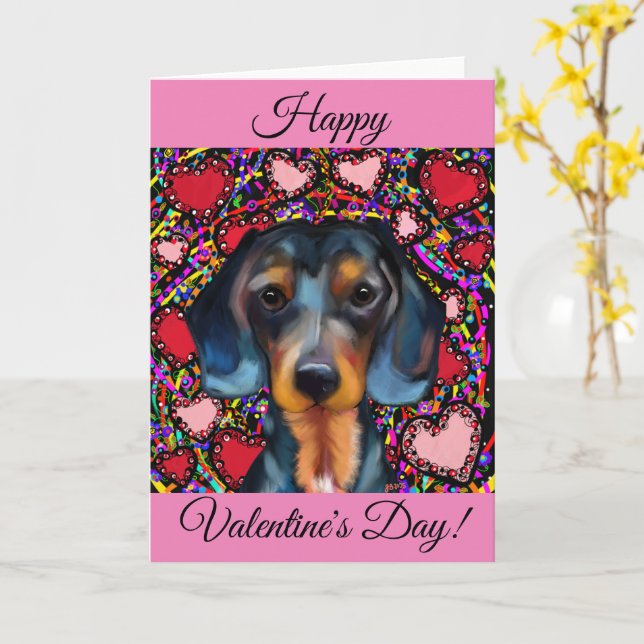 TARJETA DACHSHUND (flor amarilla)