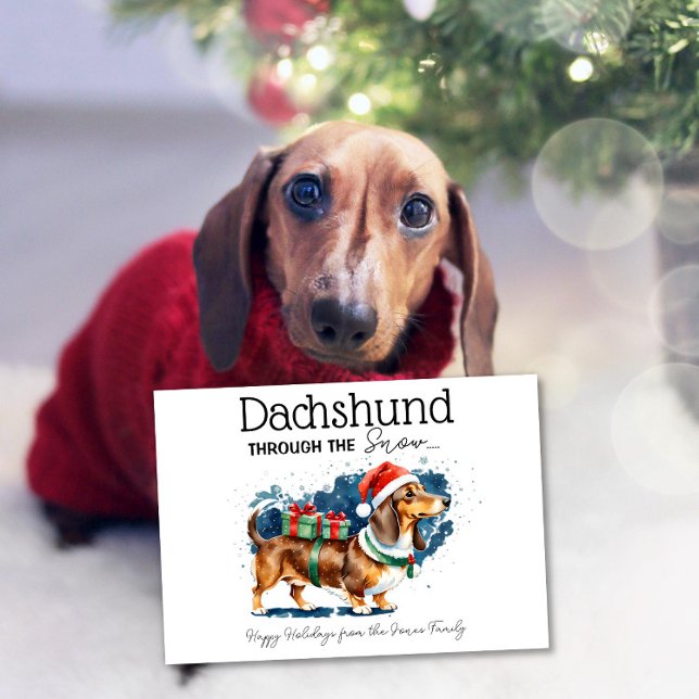 Tarjeta Dachshund a través de la nieve (Subido por el creador)