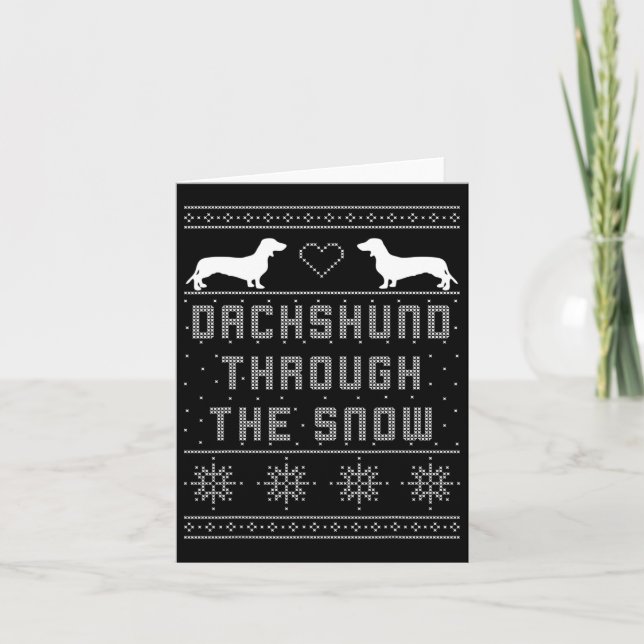 Tarjeta Dachshund A Través De La Nieve Navidades Fea (Anverso)