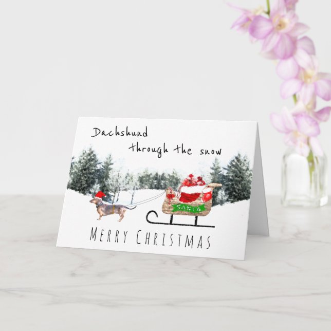 Tarjeta Dachshund a través de la nieve perro feliz navidad (Orquídea)