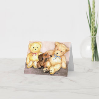 Tarjeta "Dachshund and Bear Friends" Perro Art Notecard