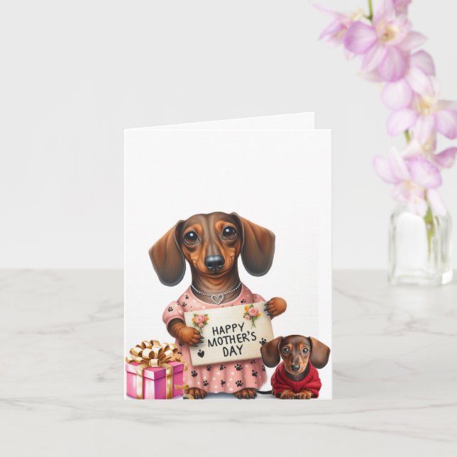 Tarjeta Dachshund celebra el Día de la Madre (Orquídea)