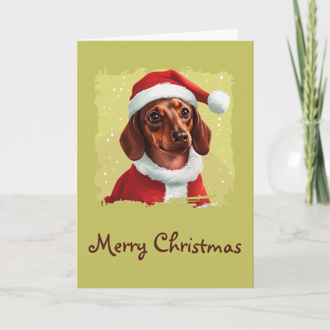 Tarjeta Dachshund Con El Equipo De Santa Claus - Navidades (Anverso)