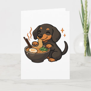 Tarjeta Dachshund con fideos Ramen Kawaii Perro
