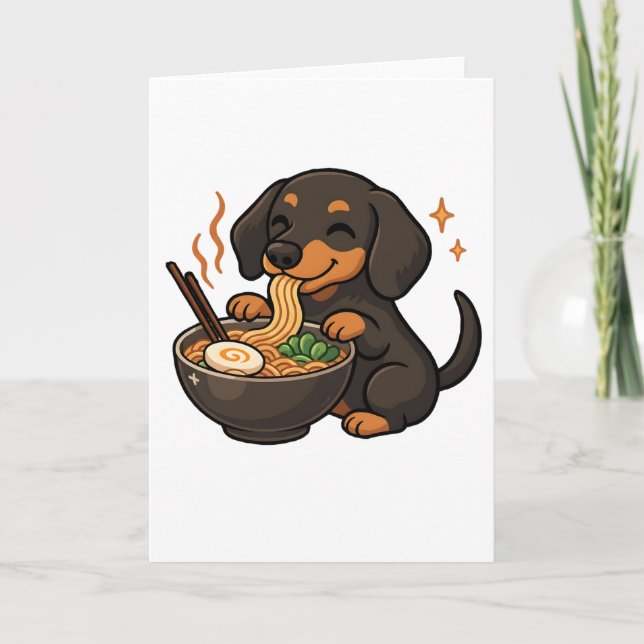 Tarjeta Dachshund con fideos Ramen Kawaii Perro (Anverso)