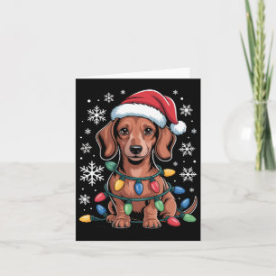 Tarjeta Dachshund Con Sombrero Santa Envuelto En La Luz De