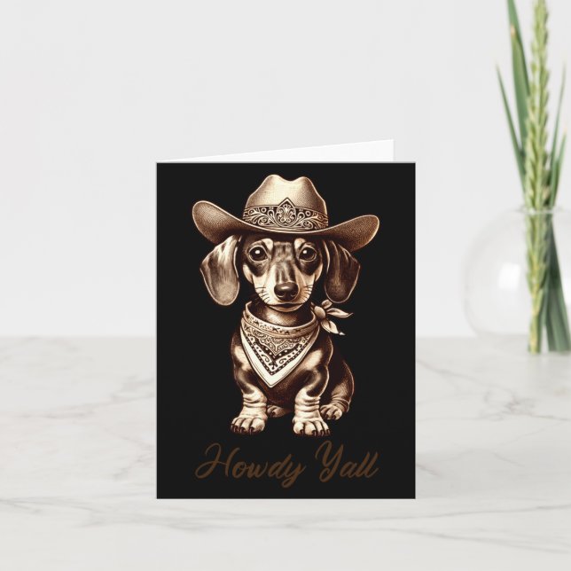 Tarjeta Dachshund Cowboy Cute Sausage Dog Cowboy Weiner Pu (Anverso)