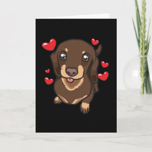 Tarjeta Dachshund Cuppy con corazones