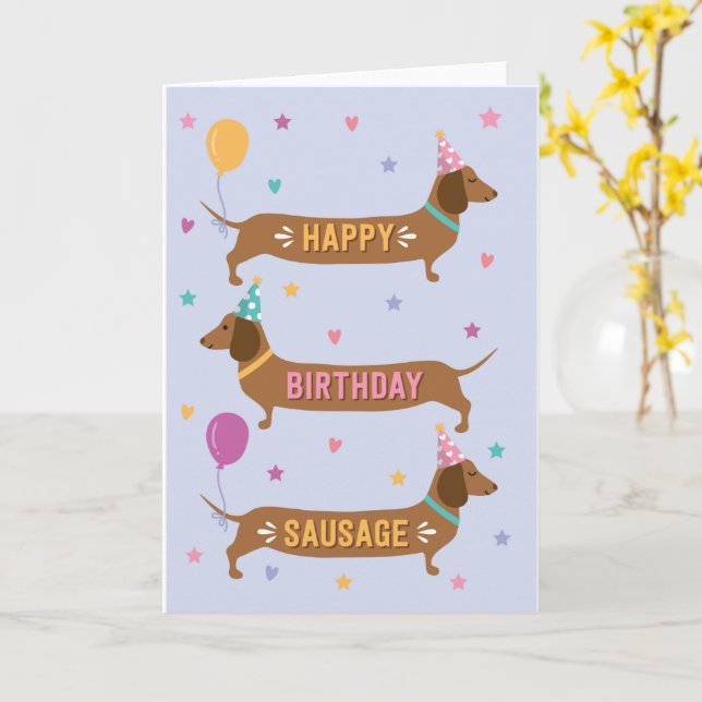 Tarjeta Dachshund Cute Happy Birday Sausage Dog Card (flor amarilla)
