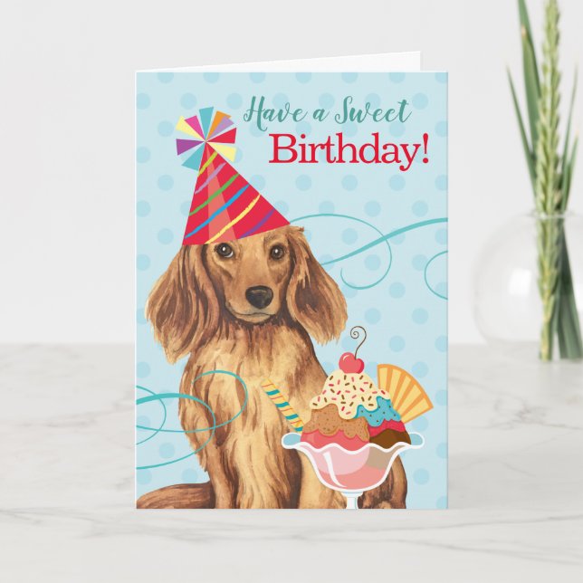 Tarjeta Dachshund de cabello largo (Anverso)