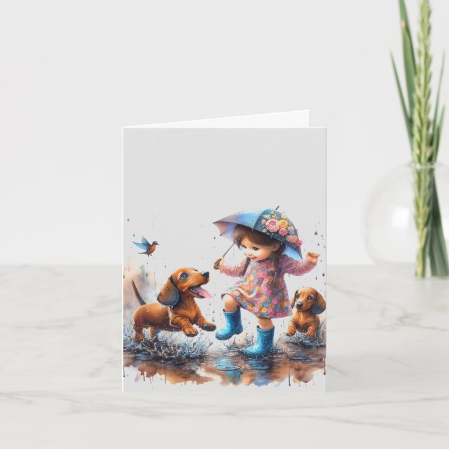 Tarjeta Dachshund de días lluviosos (descargable)  (Anverso)