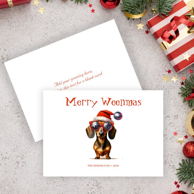 Tarjeta Dachshund de Feliz Weenmas con texto Perso (Merry Weenmas Dachshund Card with Custom Text)
