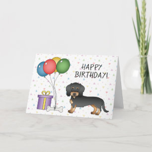 Tarjeta Dachshund de pelo duro negro y fuego Feliz Cumplea
