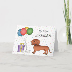 Tarjeta Dachshund de Pelo Liso Rojo Cumpleaños Feliz