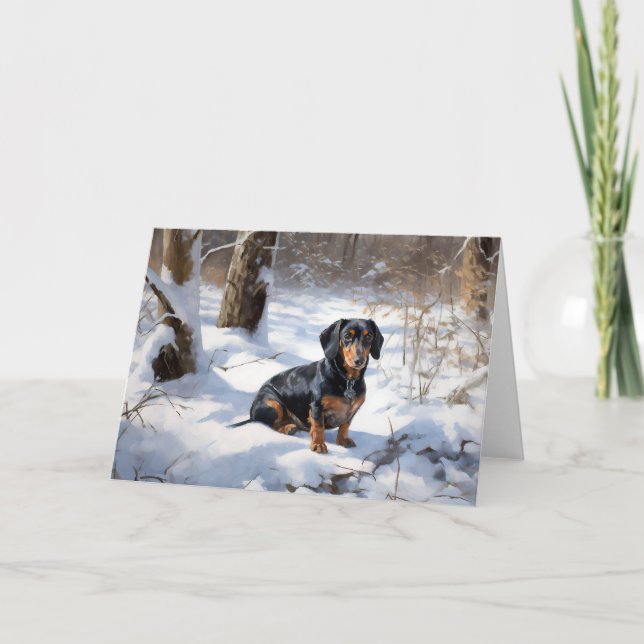 Tarjeta Dachshund Deja que nieve Navidad (Anverso)