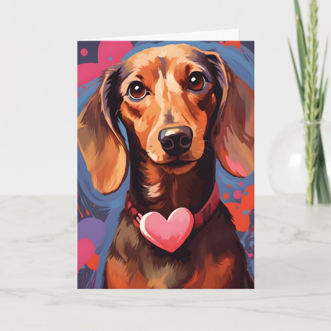 Tarjeta Dachshund Día de San Valentín (Anverso)