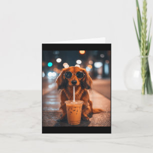 Tarjeta Dachshund divertido bebiendo café helado amante pe