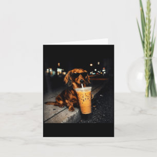 Tarjeta Dachshund Divertido Bebiendo Café Helado Meme De P