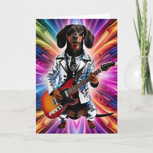 Tarjeta Dachshund Divertido Estrella de Rock (Anverso)