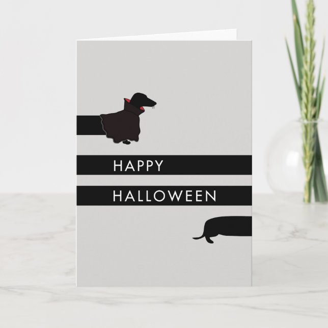Tarjeta Dachshund divertido Halloween de Drácula (Anverso)