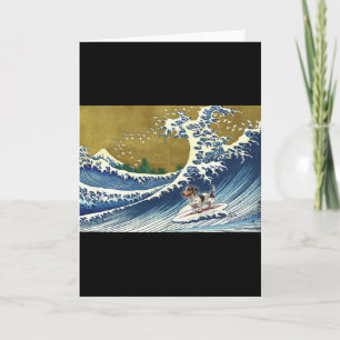 Tarjeta Dachshund divertido retro vintage surfeando una ol