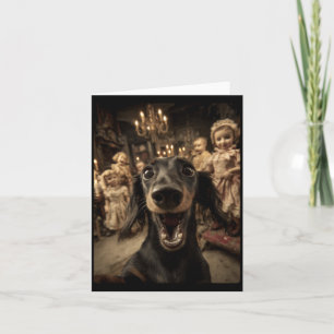 Tarjeta Dachshund Divertido Selfie Y Muñecas Halloween Esp