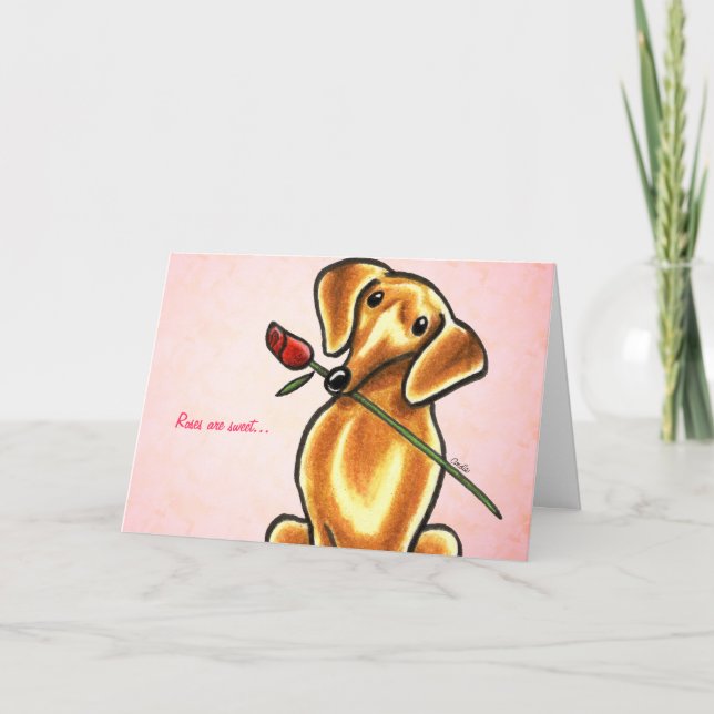 Tarjeta Dachshund Dog con mensaje de Personalizado Rosa (Anverso)