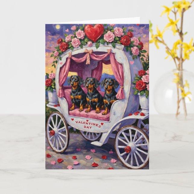 Tarjeta Dachshund Dog Valentine's Day (flor amarilla)