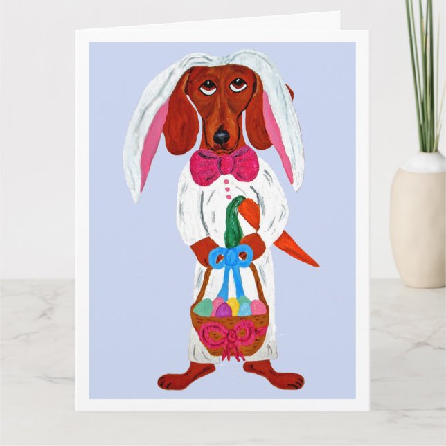 Tarjeta Dachshund Easter Bunny (Anverso)