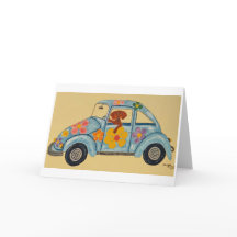 Dachshund en coche hippie