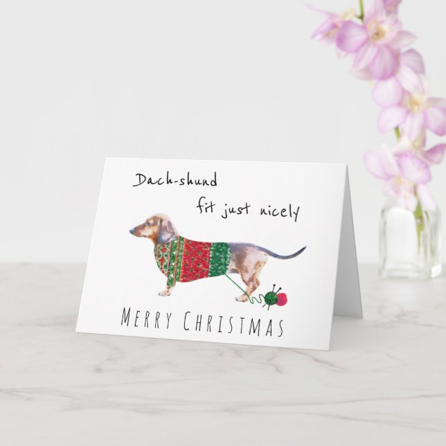 Tarjeta Dachshund en un lindo saltador de navidades de pun (Orquídea)