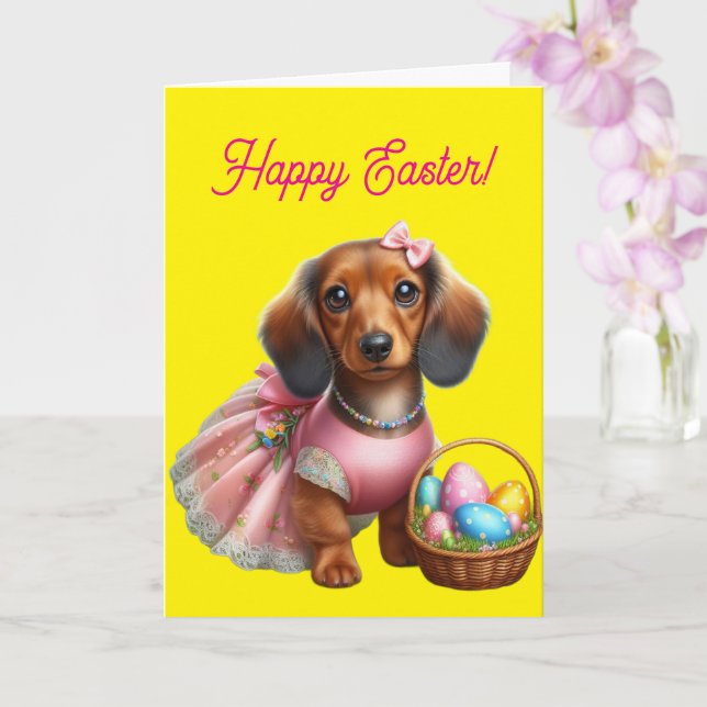 Tarjeta Dachshund Feliz Pascua  (Orquídea)