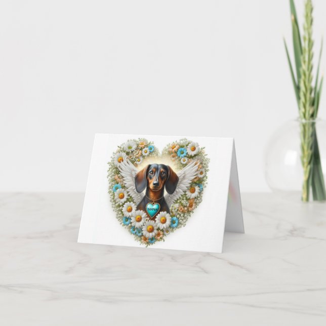 TARJETA DACHSHUND FLORAL CORAZÓN DE SIMPATÍA PERSONALIZADA (Anverso)