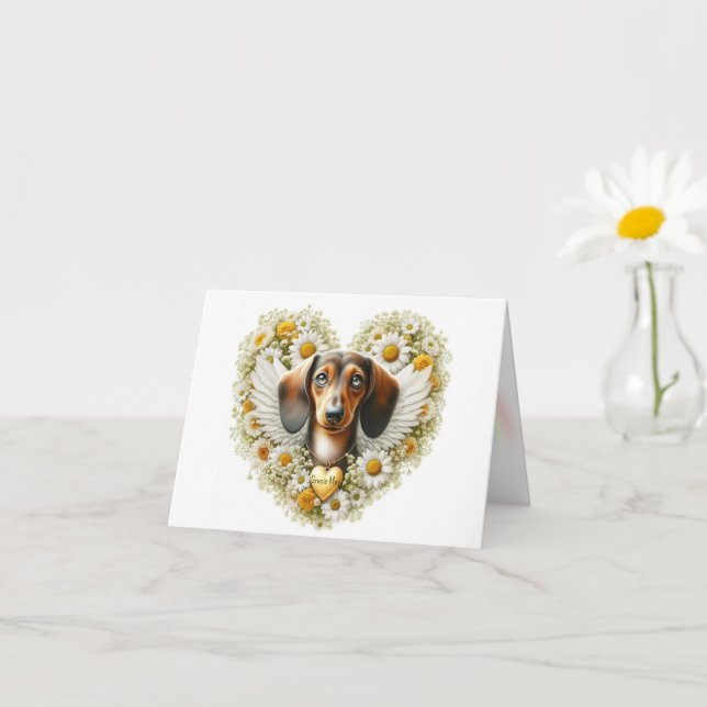 TARJETA DACHSHUND FLORAL CORAZÓN DE SIMPATÍA PERSONALIZADA (Planta pequeña)