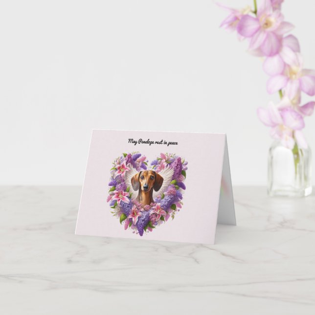 TARJETA DACHSHUND FLORAL CORAZÓN DE SIMPATÍA PERSONALIZADA (Orquídea)