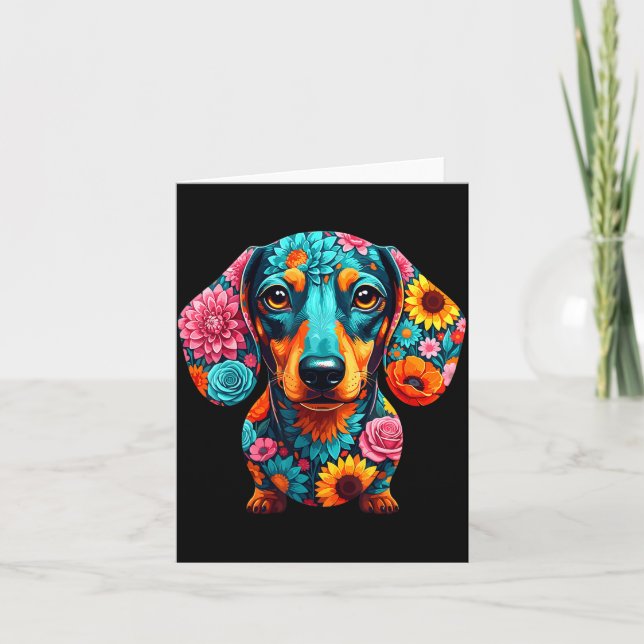 Tarjeta Dachshund Flower Funny Dog  (Anverso)