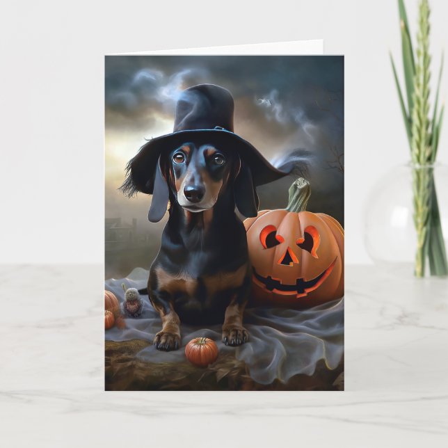 Tarjeta Dachshund Halloween Scary (Anverso)