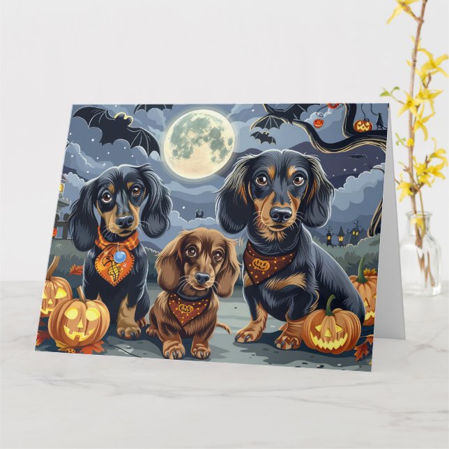 Tarjeta Dachshund Halloween Spooky (flor amarilla)