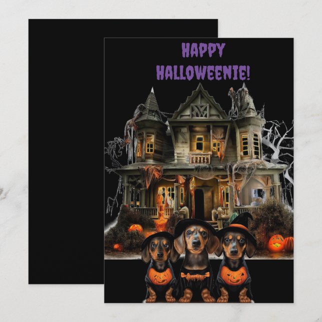 Tarjeta Dachshund Halloweenie (Anverso / Reverso)